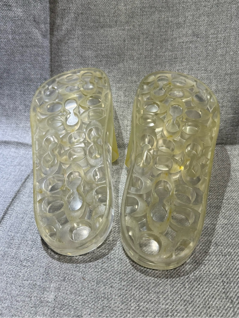 Coach Jelly Slide Sandals Womens Size 8.5 Translucent Yellow Rubber Logo Slides - Picture 3 of 5